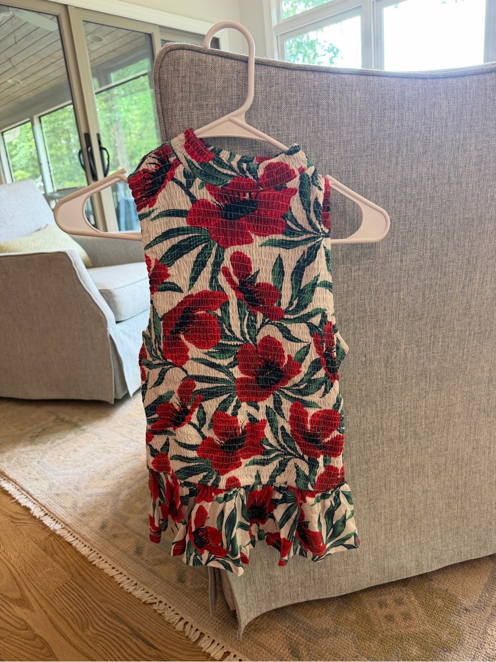 Zara Trafaluc Red & Green Floral Smocked Top